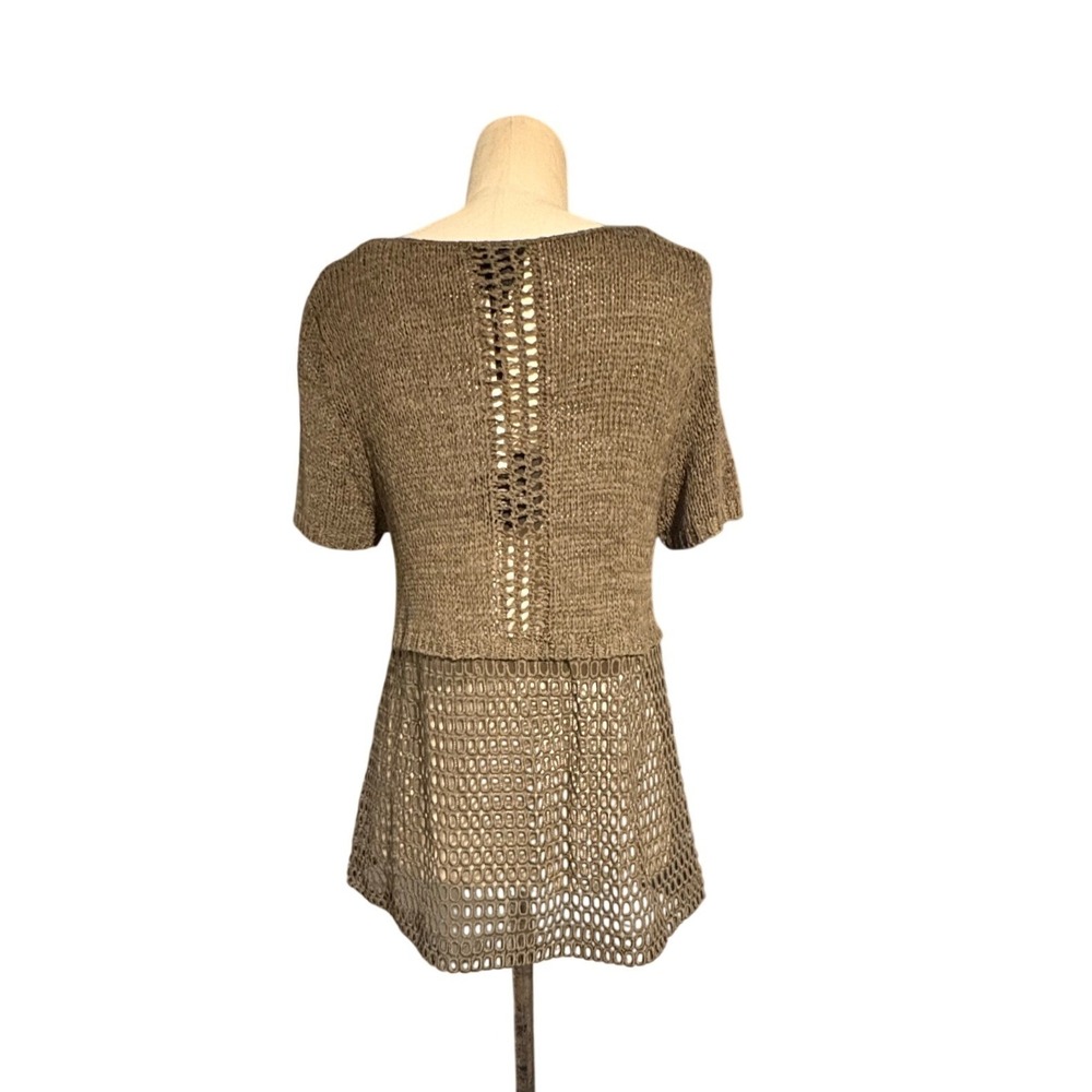 Bobeau Olive Tarmac Open Knit Short Sleeve Sweater NWT Women Small Gorpcore Boho